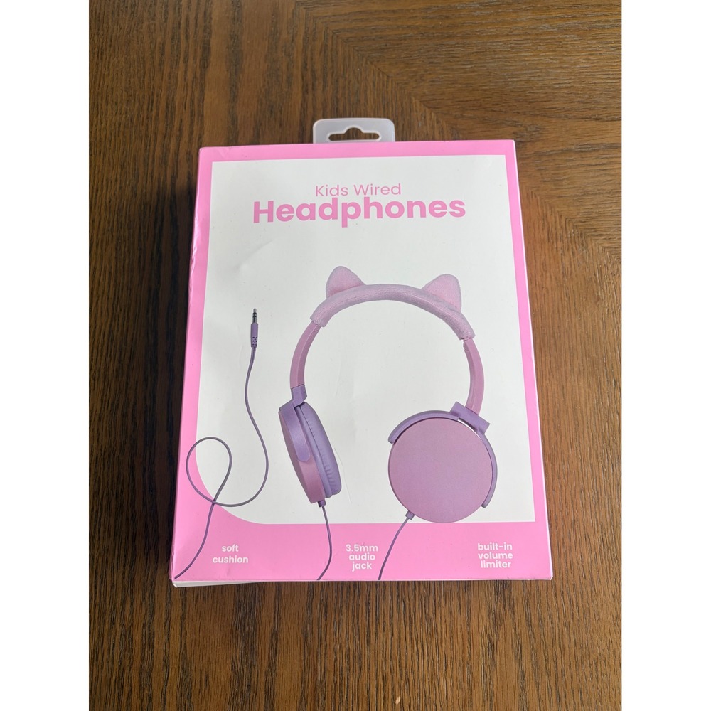 Kids Wired Headphones Cat Ear Design Purple Pink Volume Limiter 3.5mm Jack